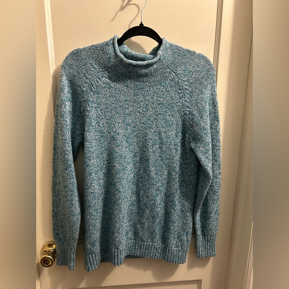 LL BEAN marled turquoise roll neck 100% cotton women’s sweater‎ medium